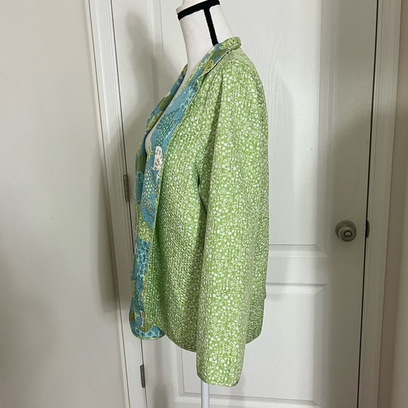 Reversible Light Weight Jacket 2x Butterflies Floral Green White Blue Plus - Picture 11 of 16